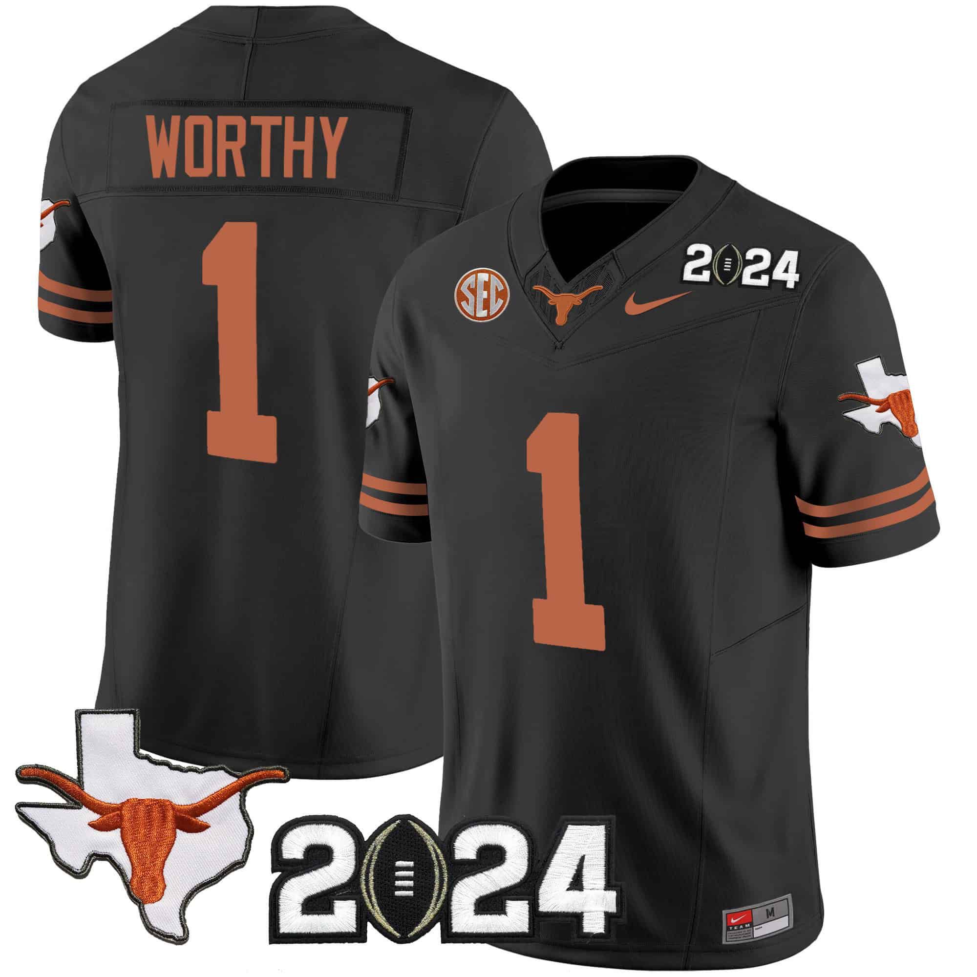 Men Texas Longhorns #1 Worthy Black 2024 Nike Vapor Limited NCAA Jersey style 1->indianapolis colts->NFL Jersey